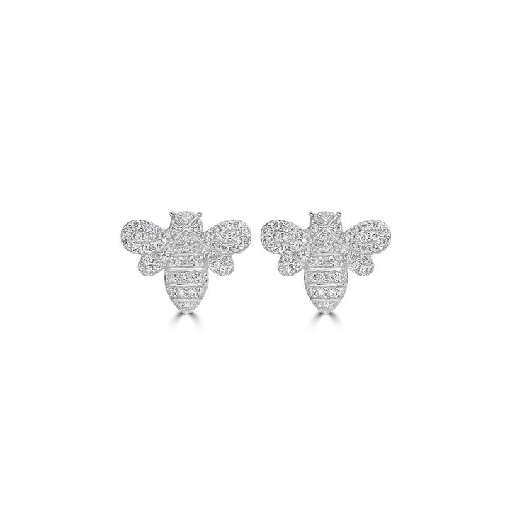 0.32 Cts White Diamond Bee Stud Earring in 14K White Gold