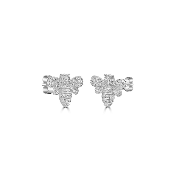 0.32 Cts White Diamond Bee Stud Earring in 14K White Gold