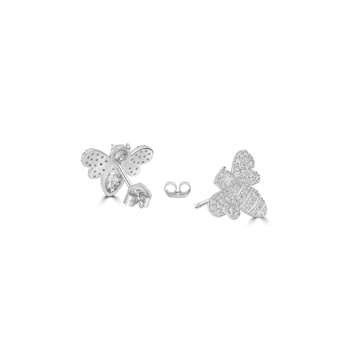 0.32 Cts White Diamond Bee Stud Earring in 14K White Gold