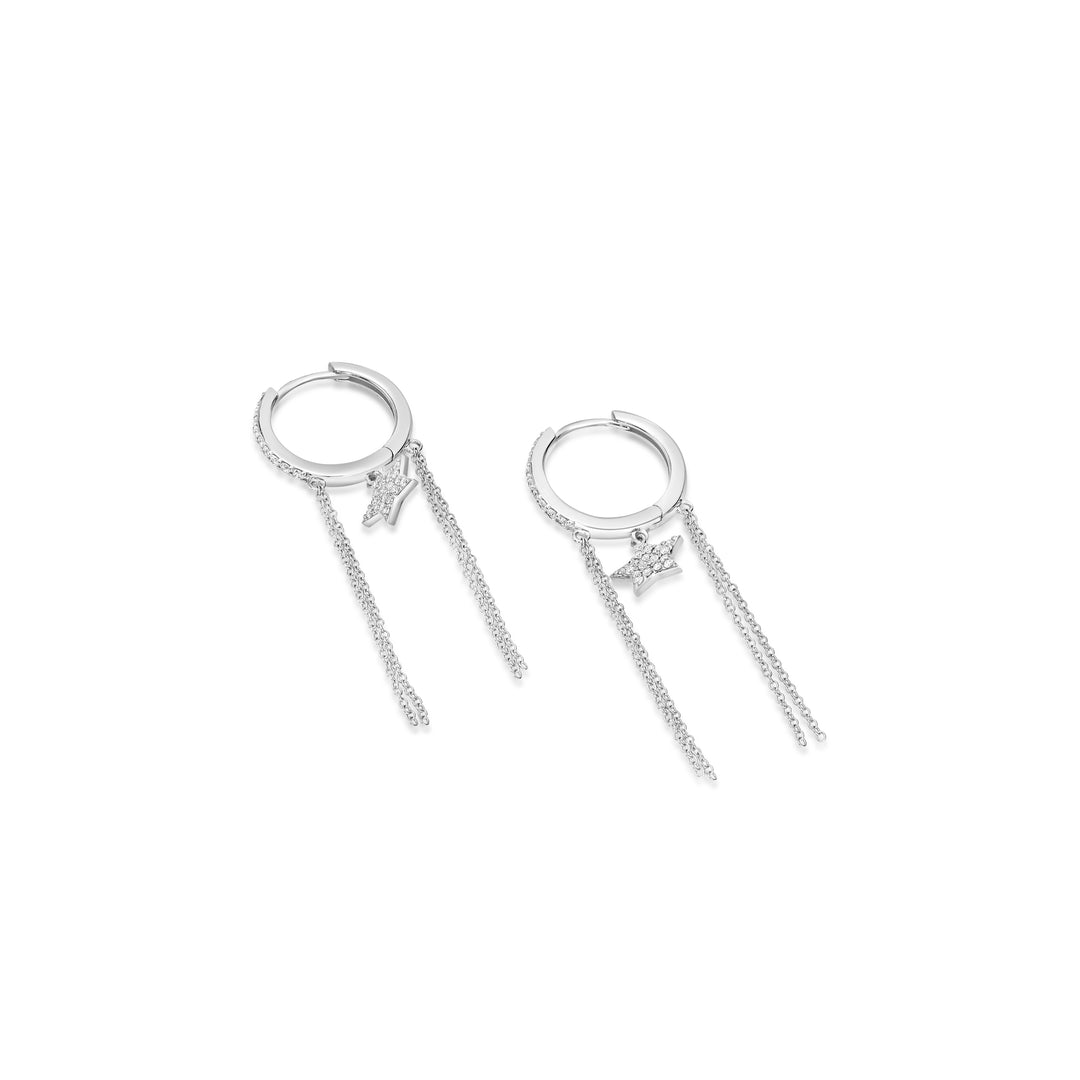 0.29 Cts White Diamond Star Earring in 14K White Gold