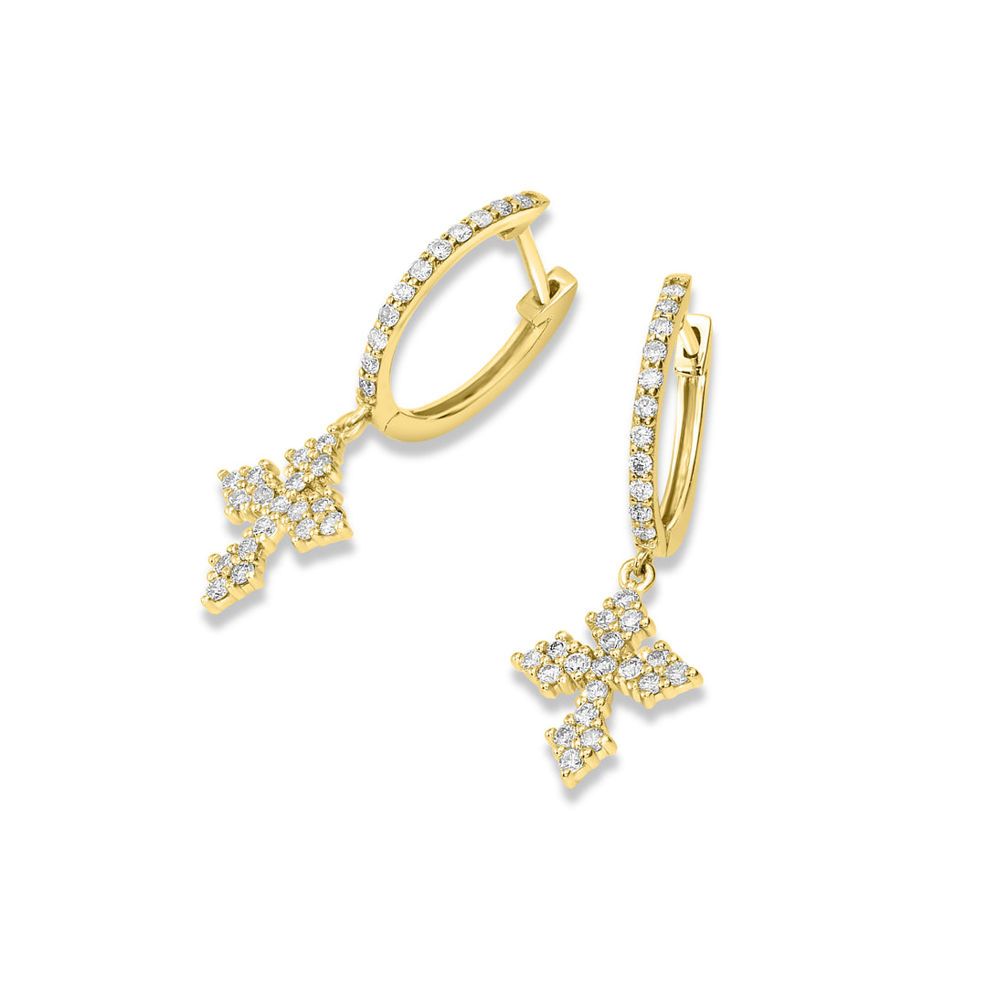 0.54 Cts White Diamond Cross Earring in 14K Yellow Gold