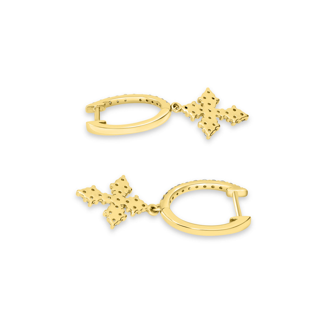 0.54 Cts White Diamond Cross Earring in 14K Yellow Gold