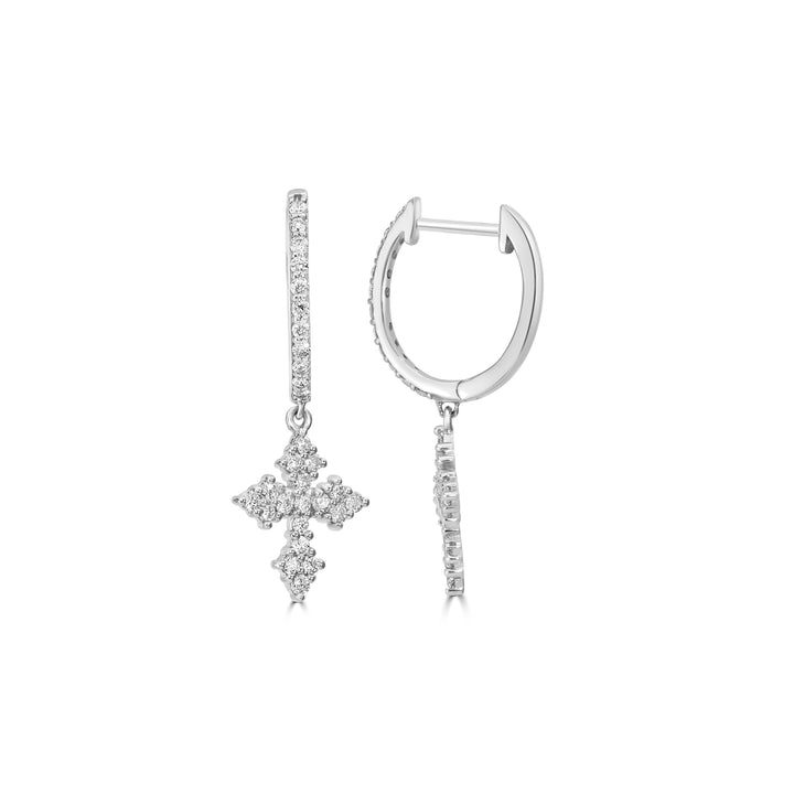 0.54 Cts White Diamond Cross Earring in 14K White Gold