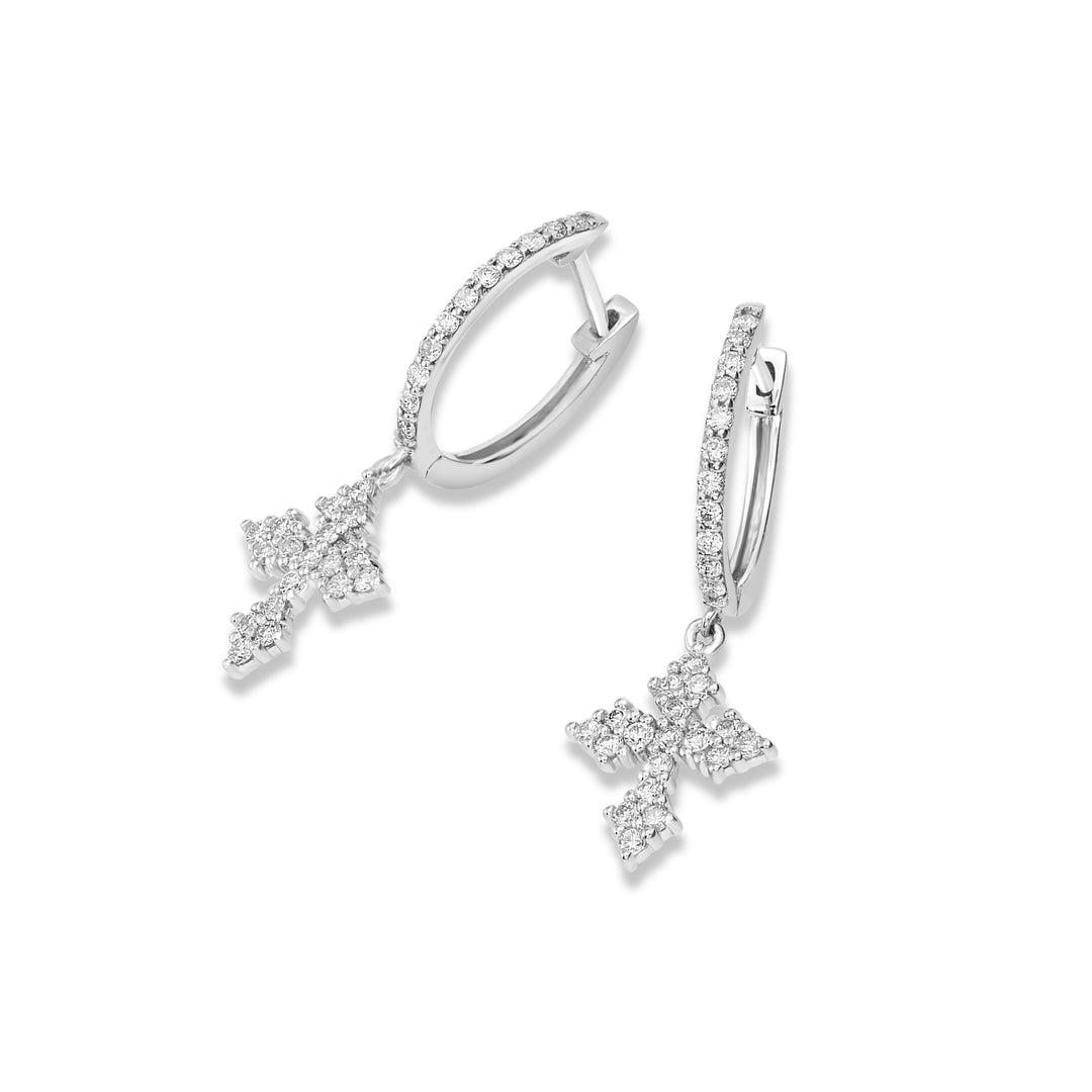 0.54 Cts White Diamond Cross Earring in 14K White Gold