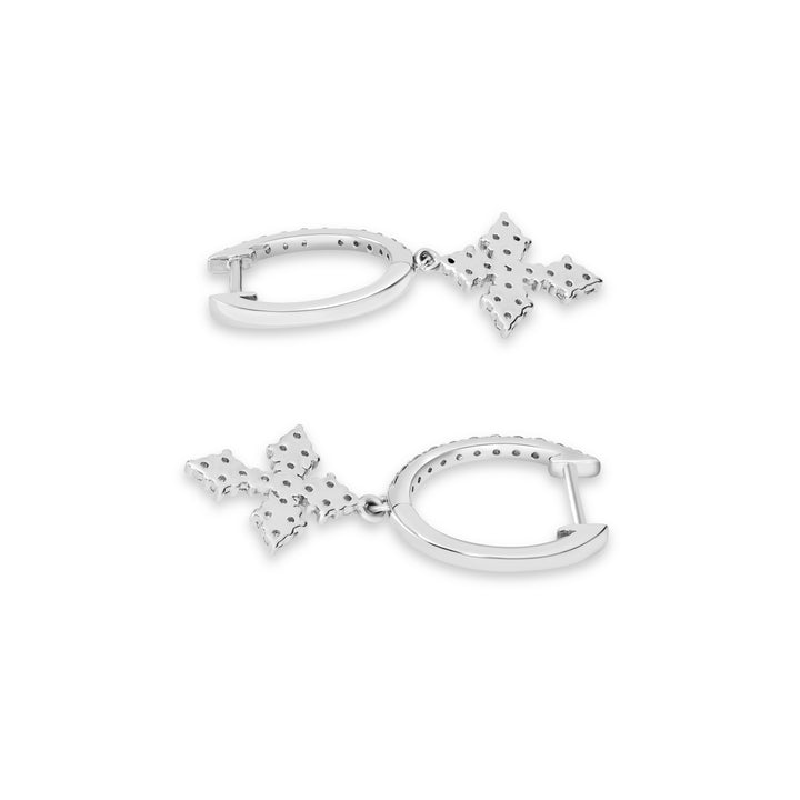 0.54 Cts White Diamond Cross Earring in 14K White Gold