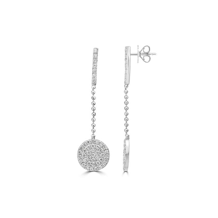 0.92 Cts White Diamond Dangle Earring in 14K White Gold