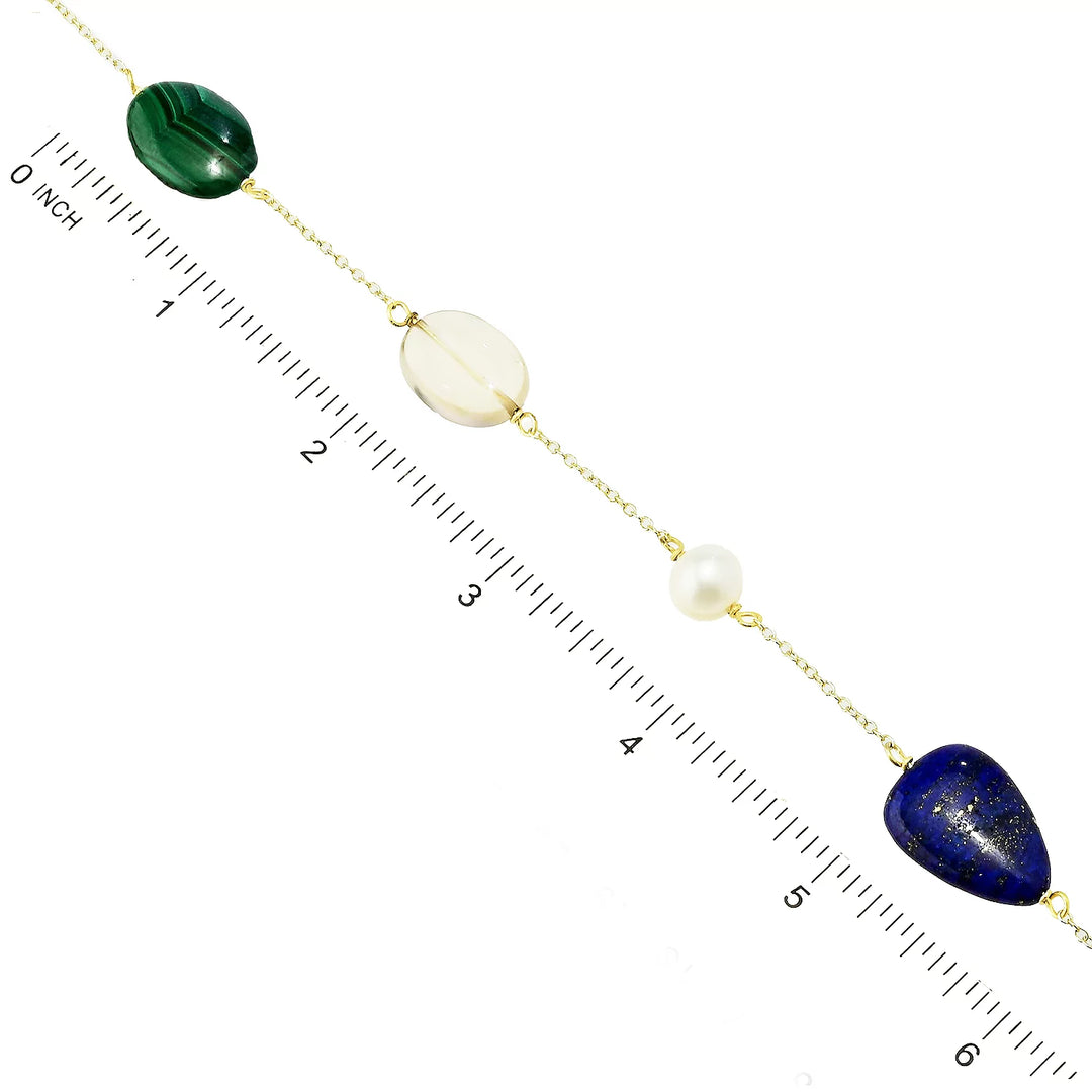 Multi Gemstone Station 18" Necklace in 18K Gold Plated Brass