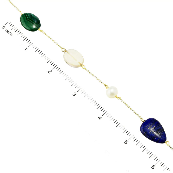 Multi Gemstone Station 18" Necklace in 18K Gold Plated Brass