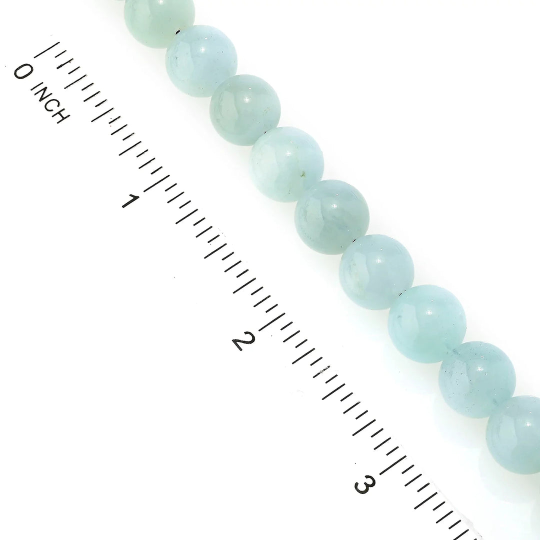 10MM Round Aquamarine Bead Necklace in 18K Gold Plated Brass