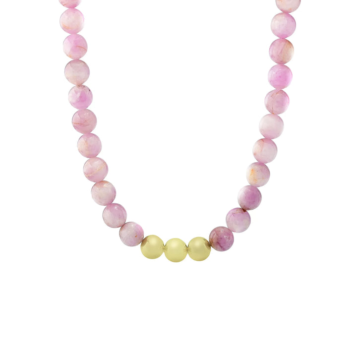 10MM Round Kunzite Bead Necklace in 18K Gold Plated Brass