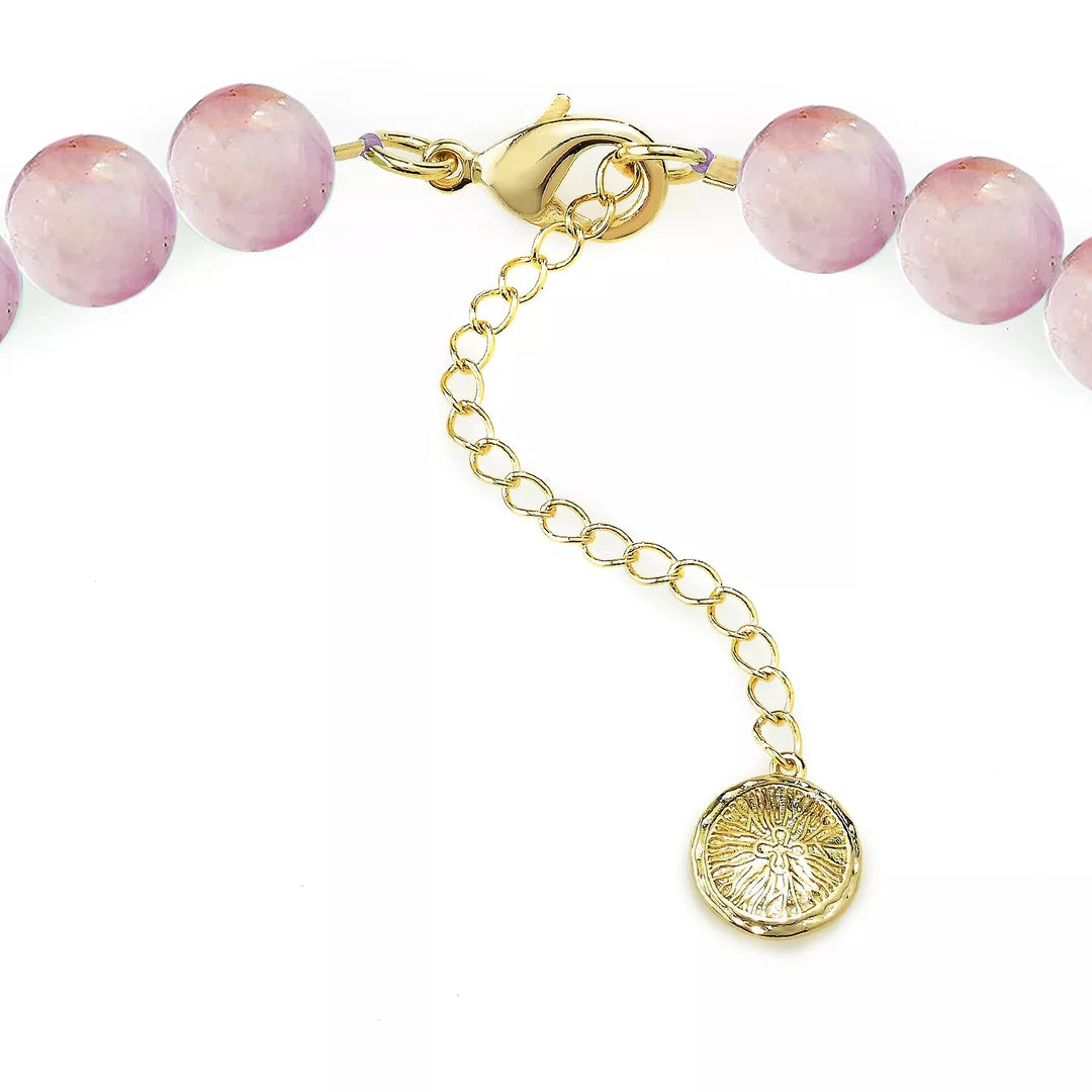 10MM Round Kunzite Bead Necklace in 18K Gold Plated Brass