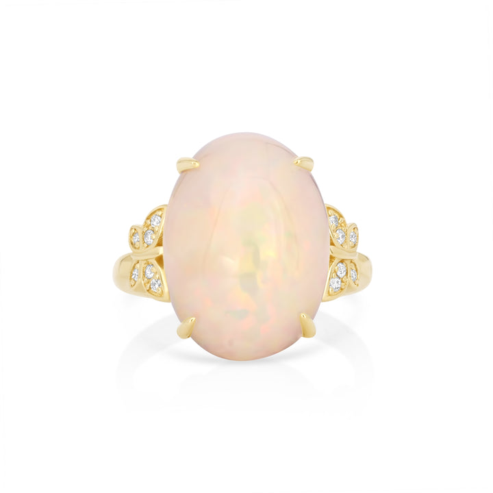 8.52 Cts Opal and White Diamond Ring in 14K Yellow Gold