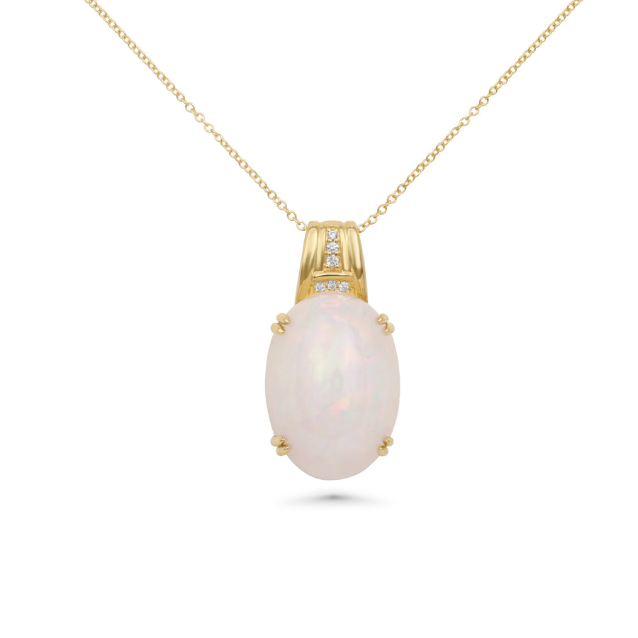 7.97 Cts White Opal and White Diamond Pendant in 14K Yellow Gold