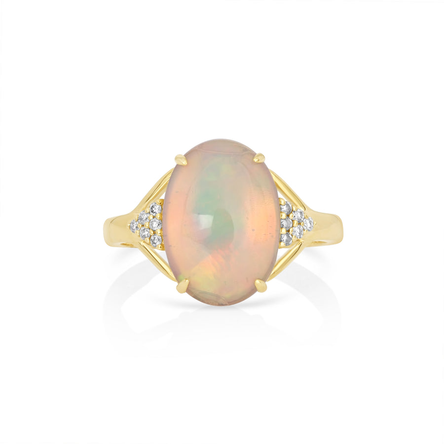 3.03 Cts Opal and White Diamond Ring in 14K Yellow Gold