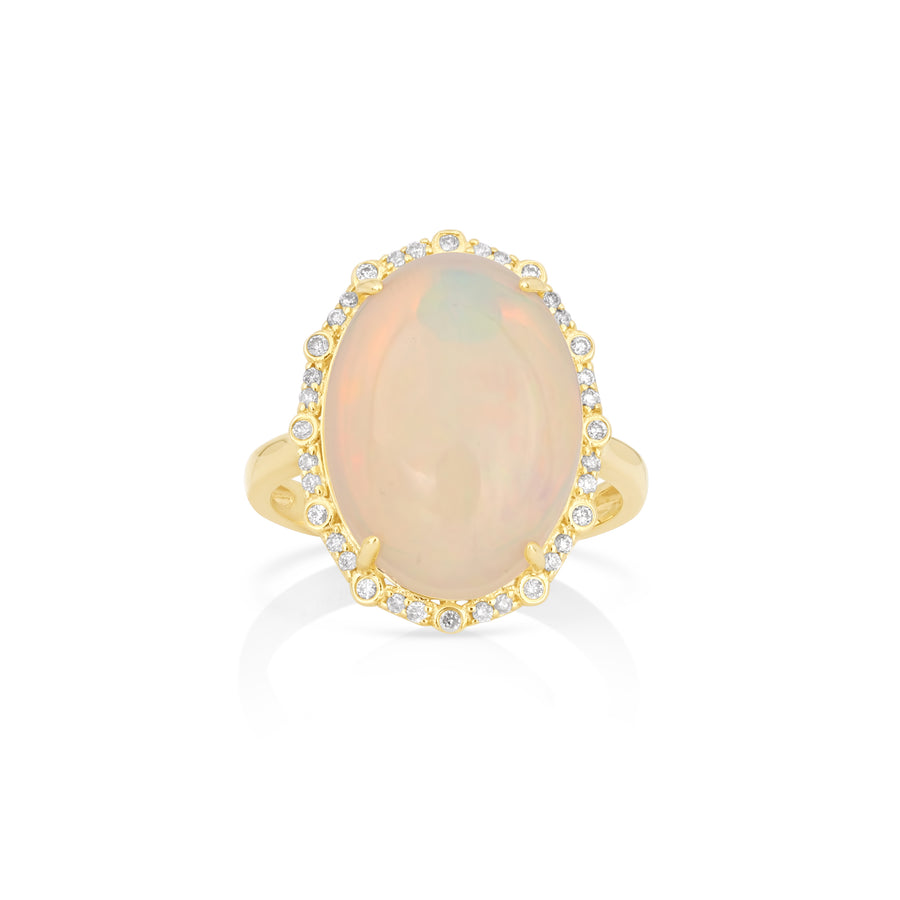 7.3 Cts Opal and White Diamond Ring in 14K Yellow Gold