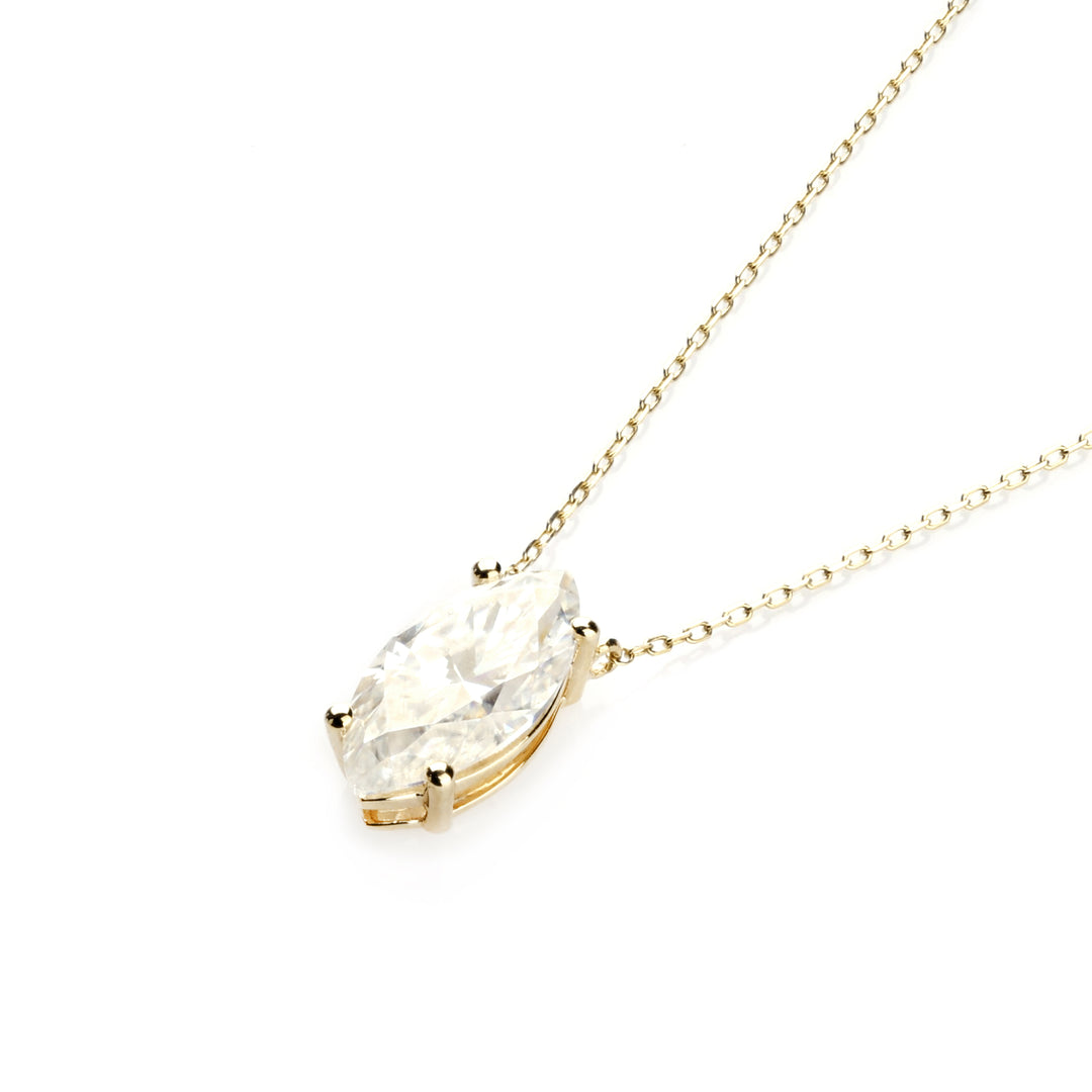 2.00 DEW Marquise Shape White Moissanite Solitaire Necklace in 14K Gold