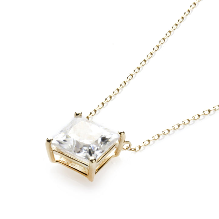 2.00 DEW Princess Cut White Moissanite Solitaire Necklace in 14K Gold