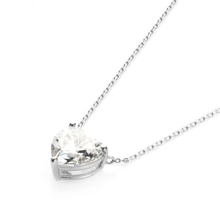 2.00 DEW Heart Shape White Moissanite Solitaire Necklace in 14K Gold