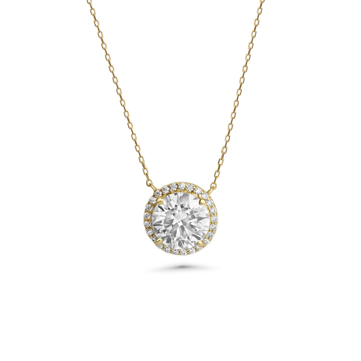 Round Moissanite Halo Necklace in 14K Yellow Gold