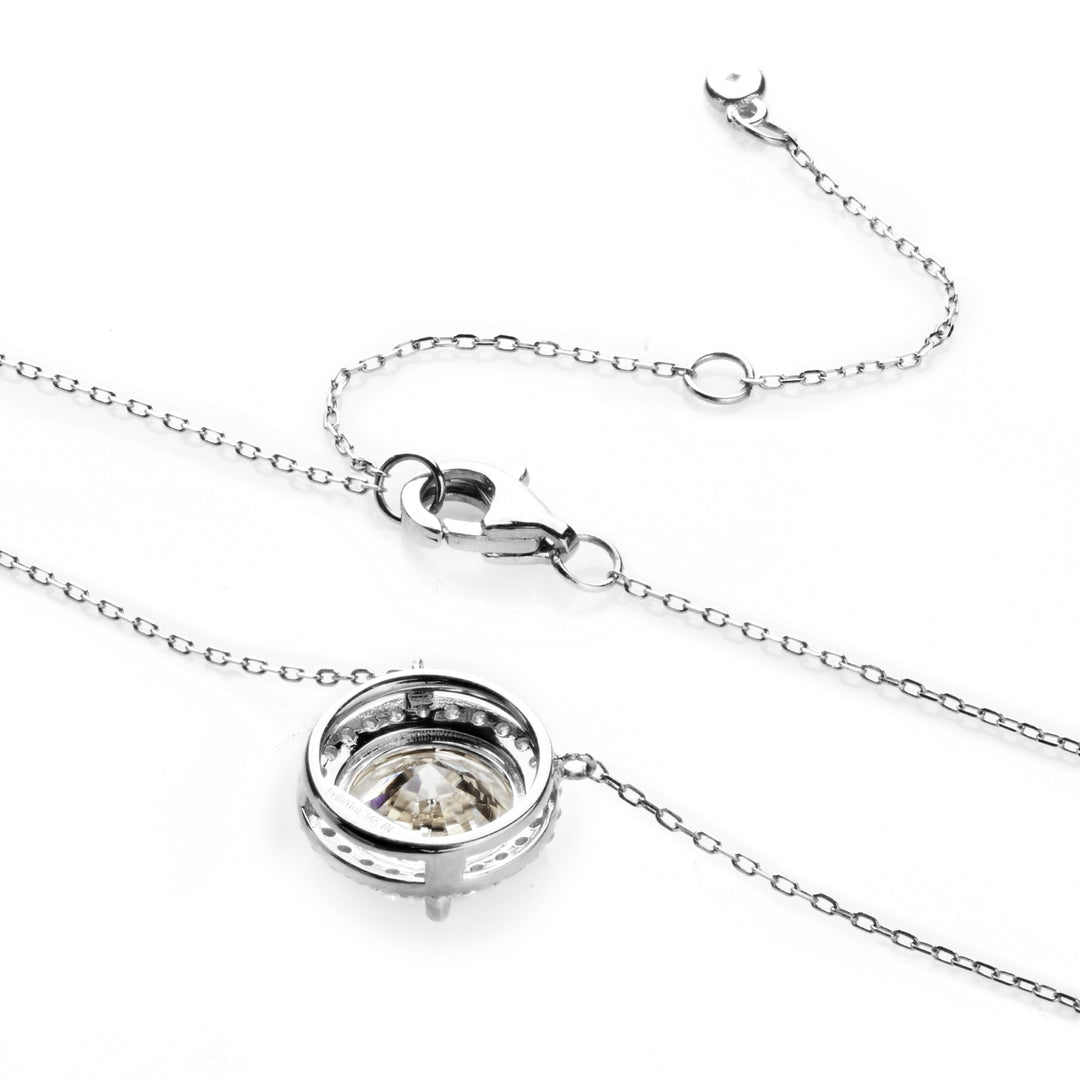 Round Moissanite Halo Necklace in 14K White Gold