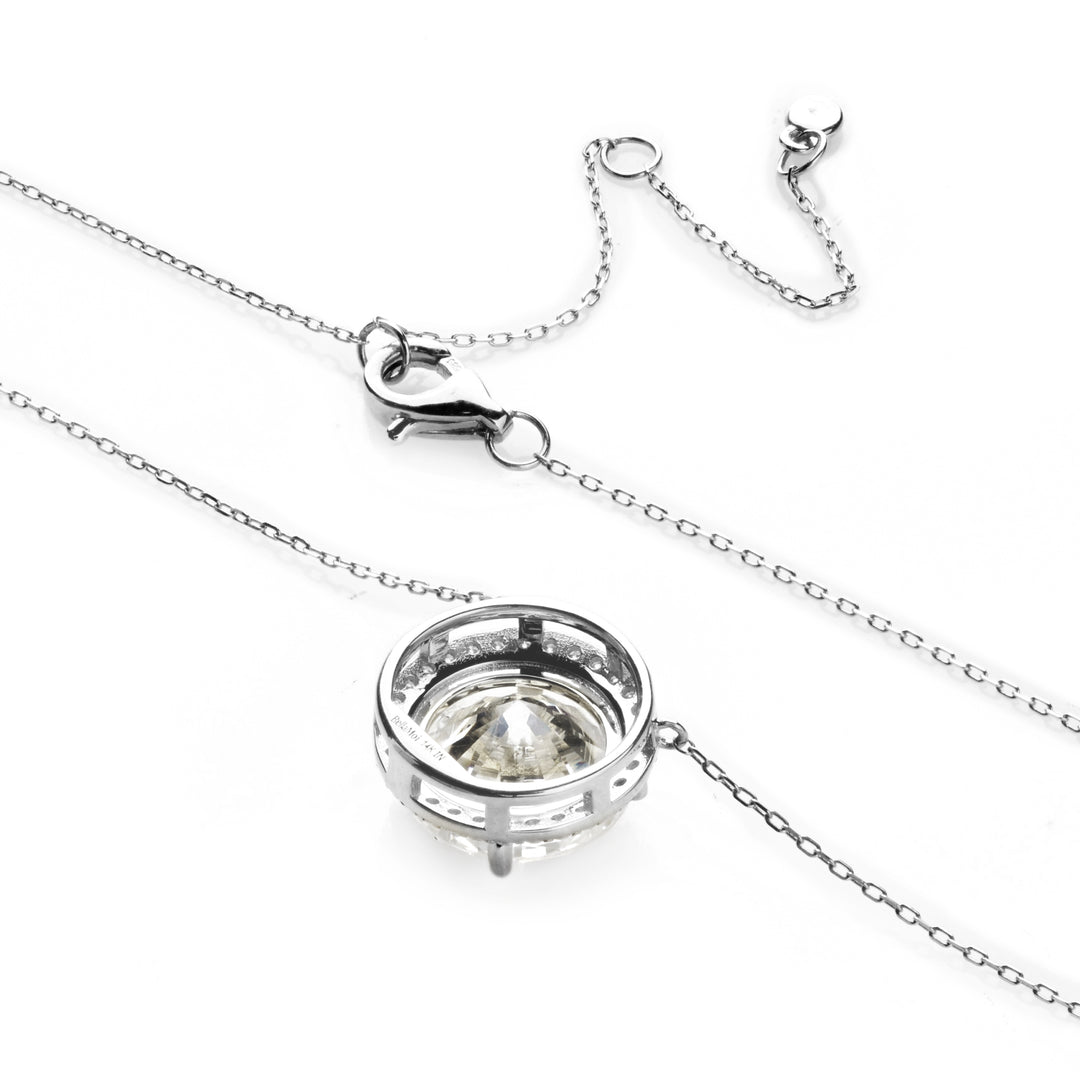 Round Moissanite Halo Necklace in 14K White Gold