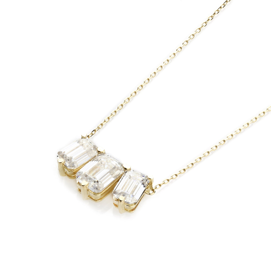 2.60 DEW Moissanite 3 Stone Necklace in 14K Gold