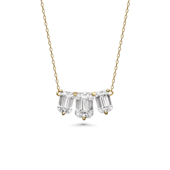 4.00 DEW Moissanite 3 Stone Necklace in 14K Gold