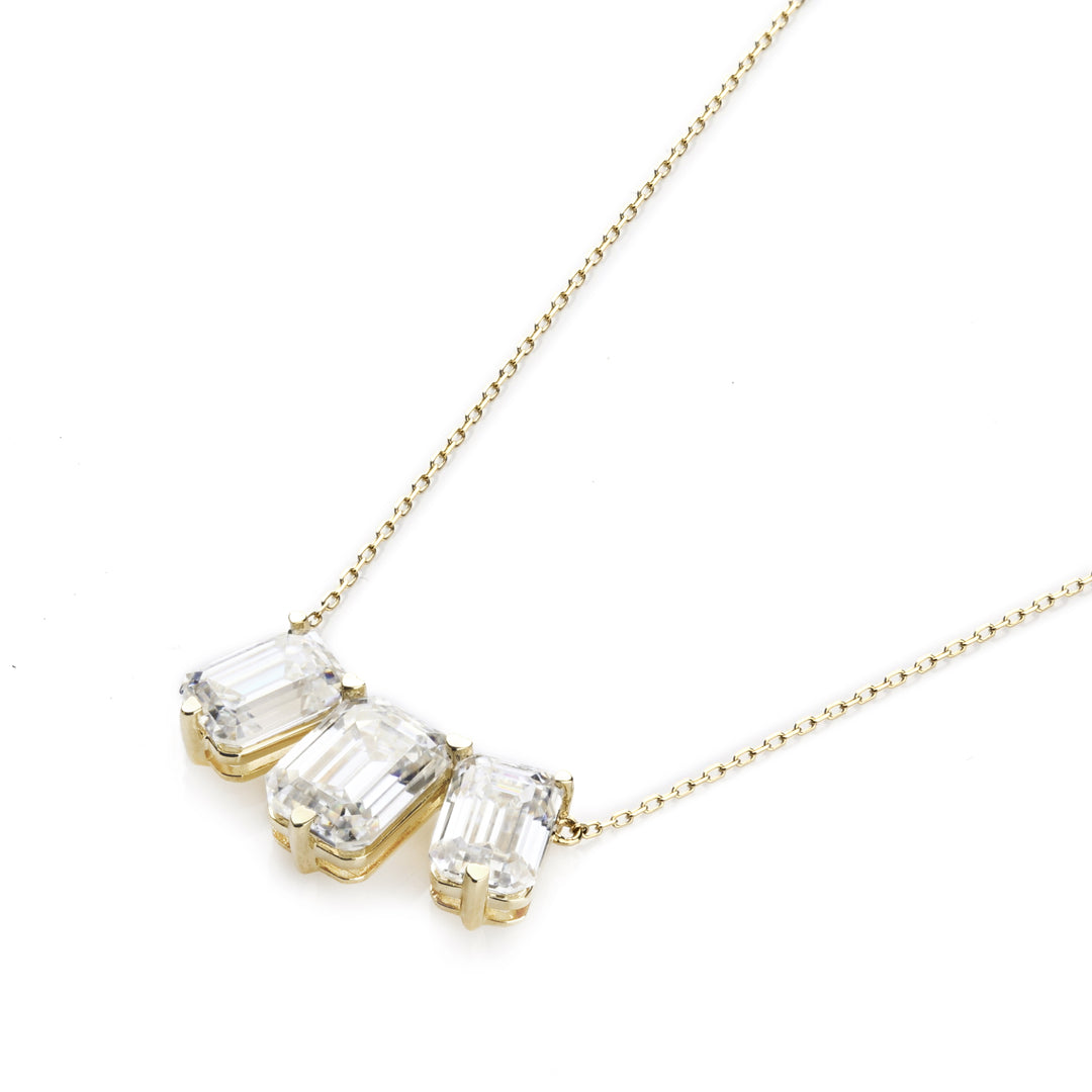 4.00 DEW Moissanite 3 Stone Necklace in 14K Gold