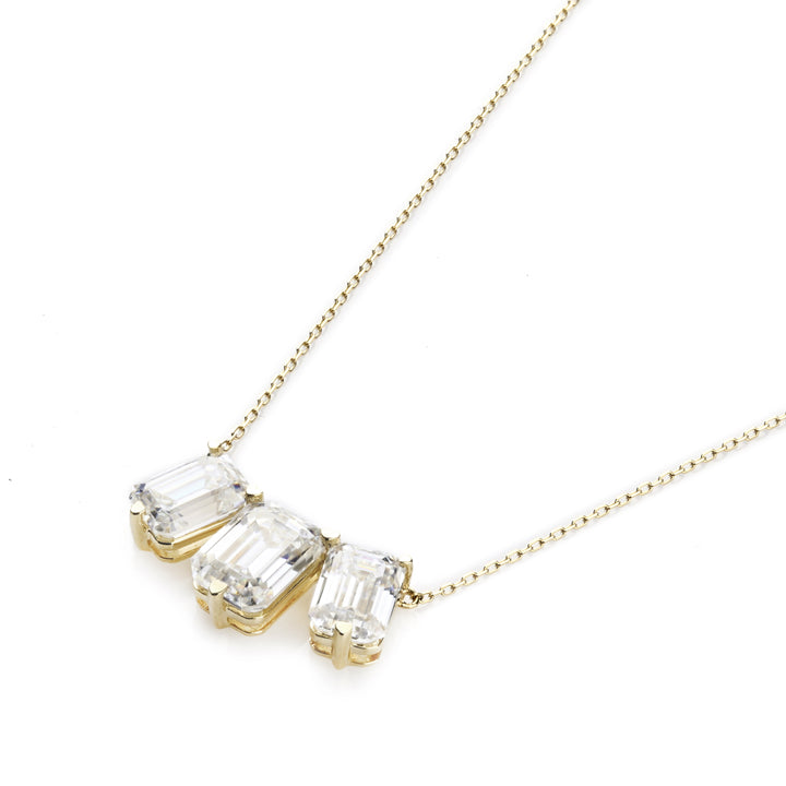 4.00 DEW Moissanite 3 Stone Necklace in 14K Gold