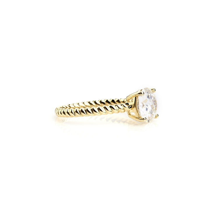 White Moissanite Solitaire Ring in 14K Yellow Gold