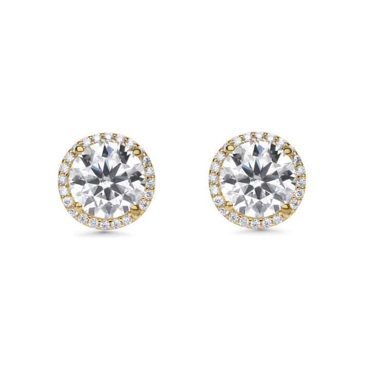 Round White Moissanite Halo Earring in 14K Yellow Gold