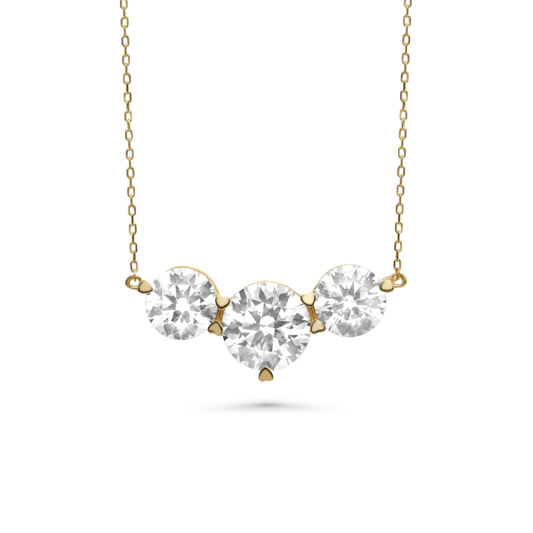 4.00 DEW Moissanite 3 Stone Necklace in 14K Gold