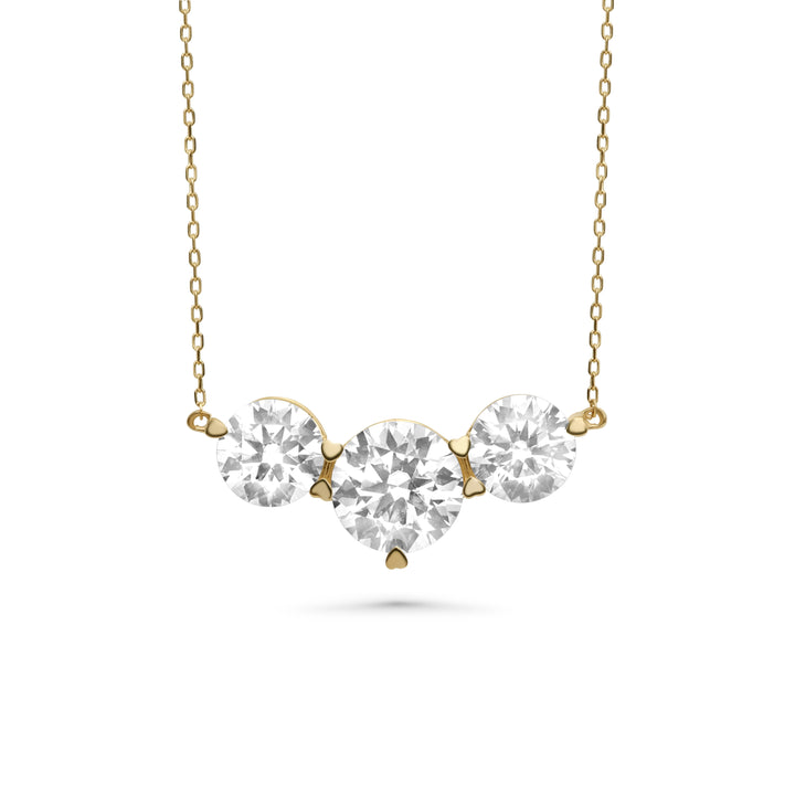 4.00 DEW Moissanite 3 Stone Necklace in 14K Gold