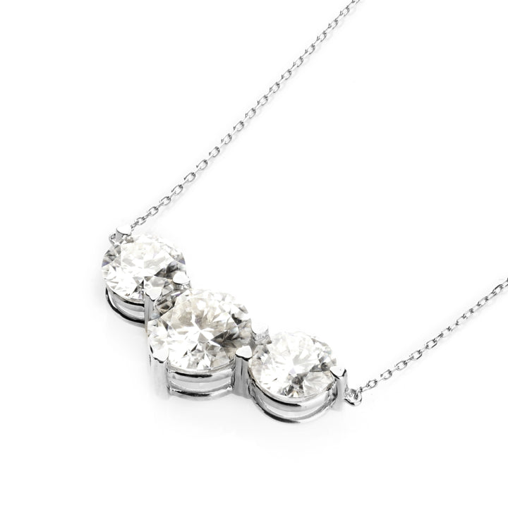 4.00 DEW Moissanite 3 Stone Necklace in 14K Gold