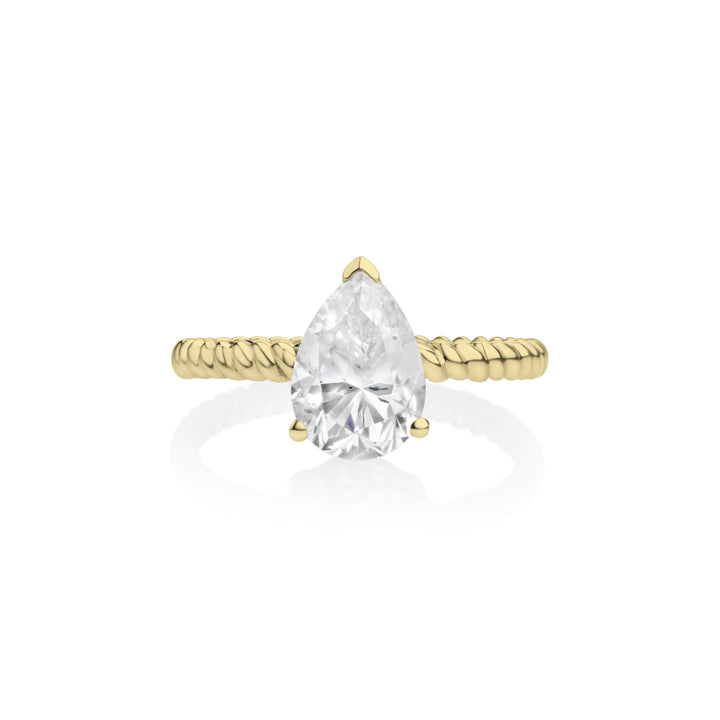 White Moissanite Solitaire Ring in 14K Yellow Gold