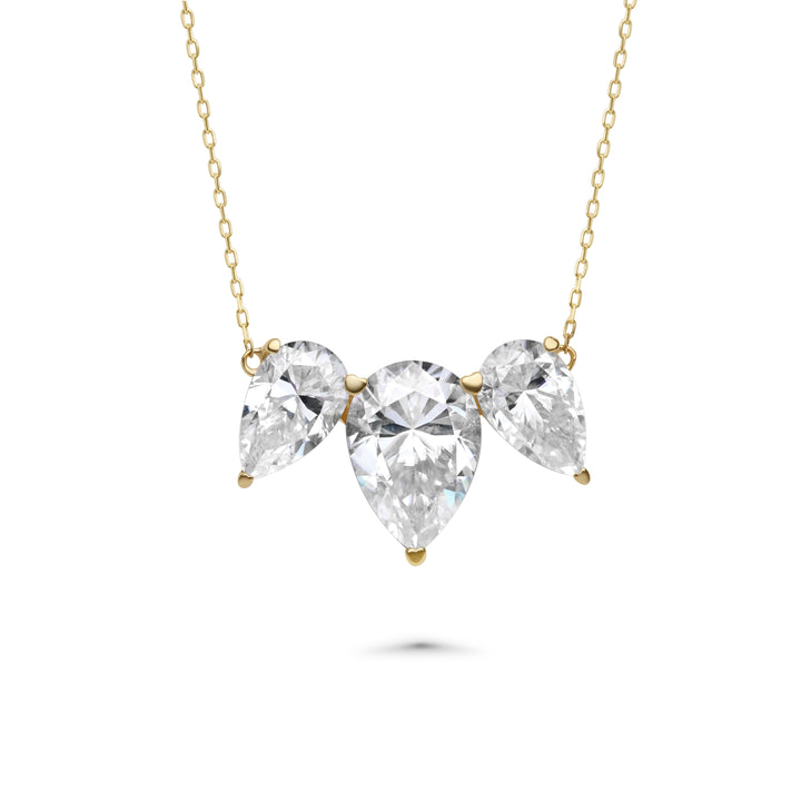 4.00 DEW Moissanite 3 Stone Necklace in 14K Gold