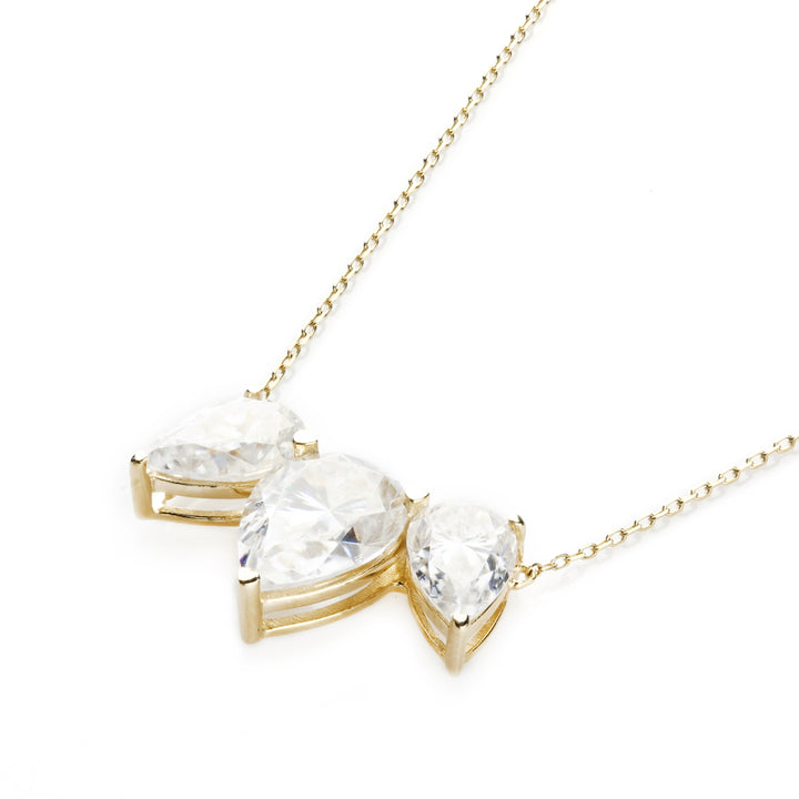 4.00 DEW Moissanite 3 Stone Necklace in 14K Gold