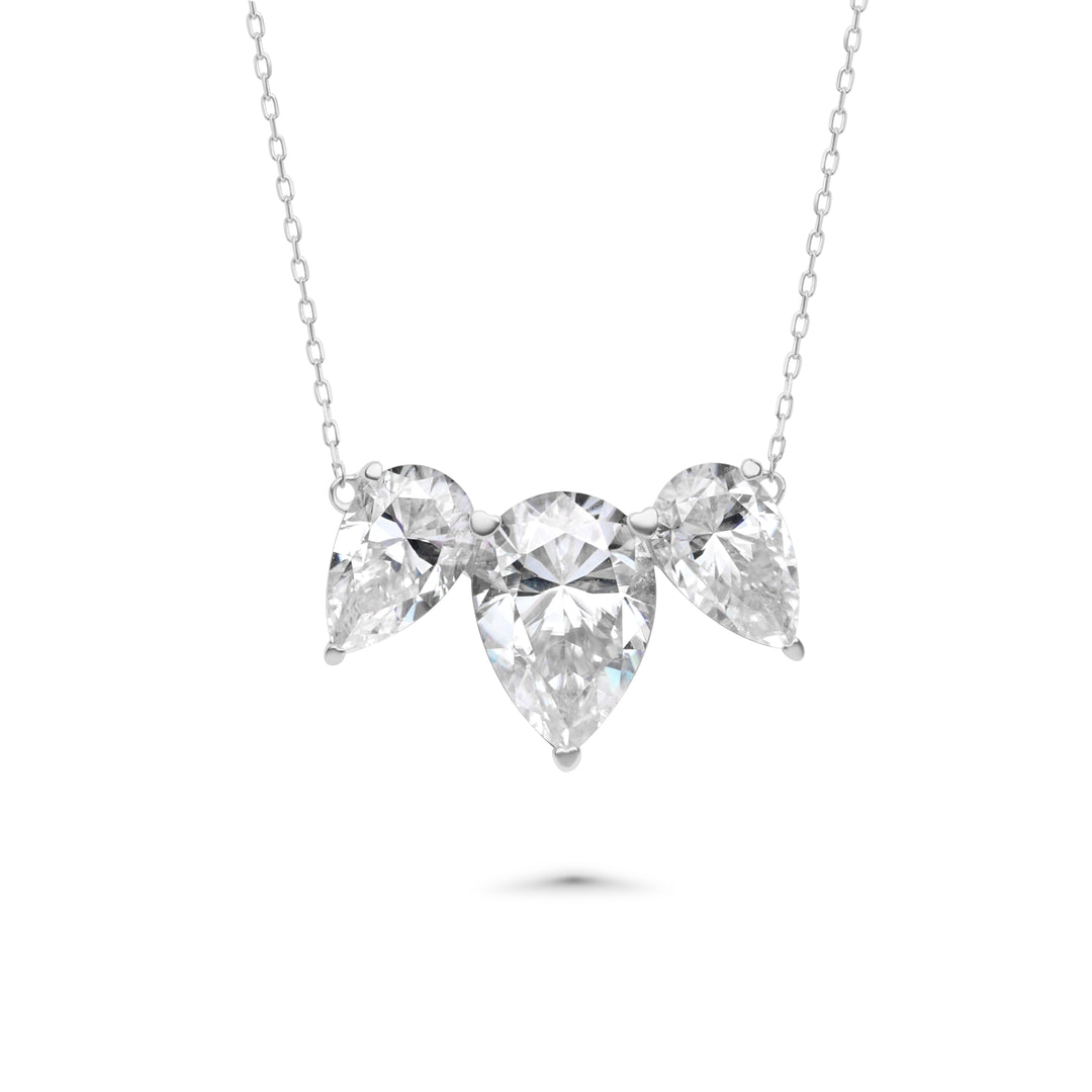 4.00 DEW Moissanite 3 Stone Necklace in 14K Gold