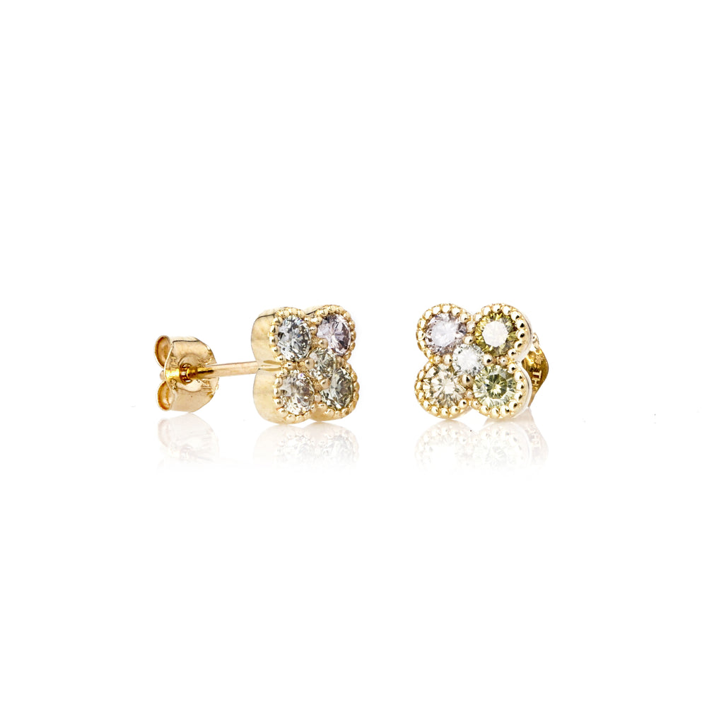 0.54 Cts Multi Color Diamond Earring in 14K Yellow Gold