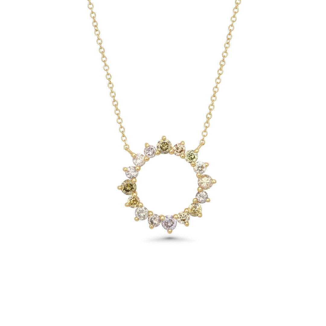 0.58 Cts Multi Color Diamond Necklace in 14K Yellow Gold