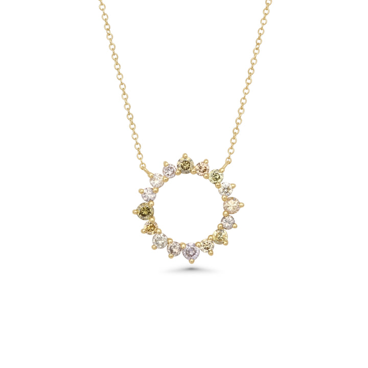 0.58 Cts Multi Color Diamond Necklace in 14K Yellow Gold