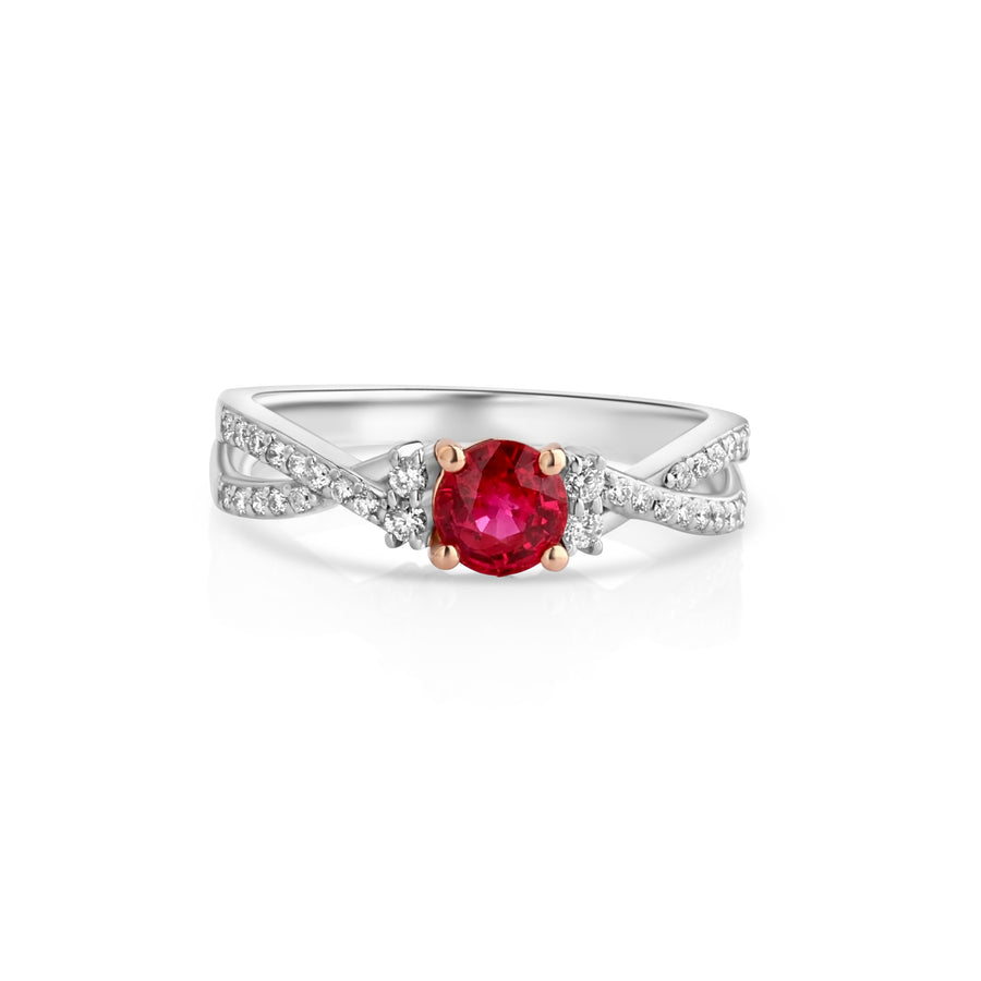 0.73 Cts Ruby and White Diamond Ring in 14K Two Tone