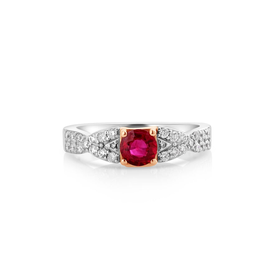 0.56 Cts Ruby and White Diamond Ring in 14K Two Tone
