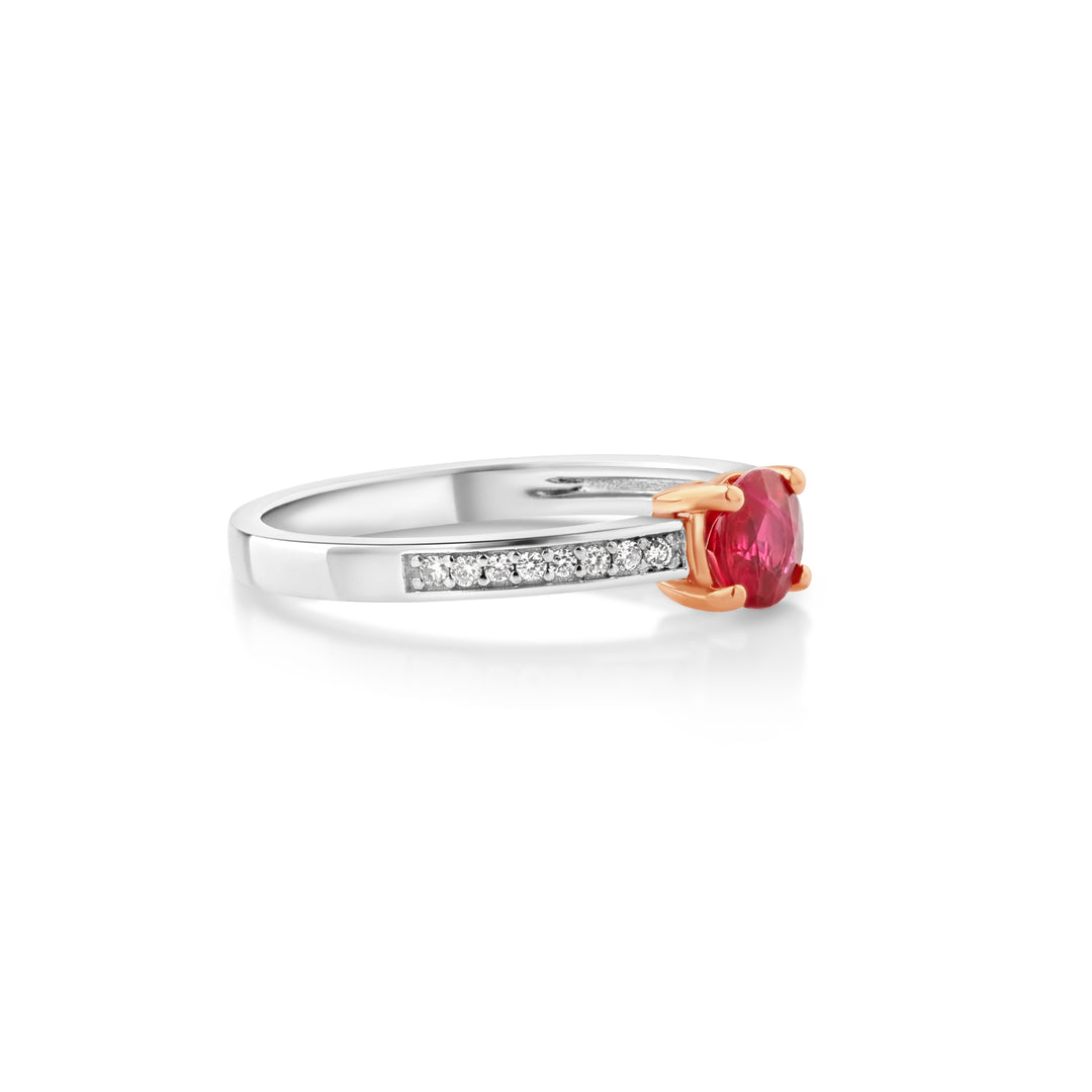 0.62 Cts Ruby and White Diamond Ring in 14K Two Tone