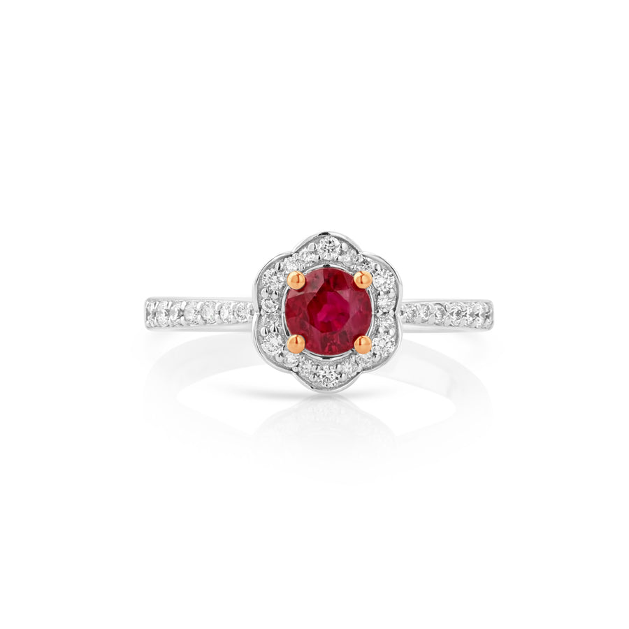 0.75 Cts Ruby and White Diamond Ring in 14K Two Tone