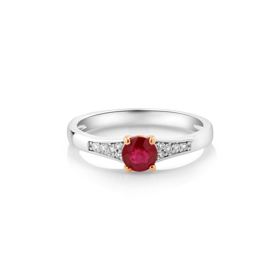 0.66 Cts Ruby and White Diamond Ring in 14K Two Tone