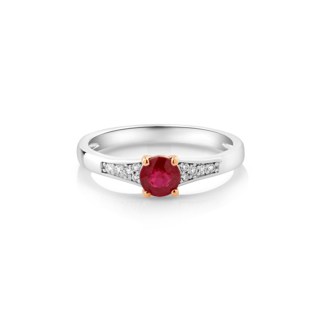 0.66 Cts Ruby and White Diamond Ring in 14K Two Tone