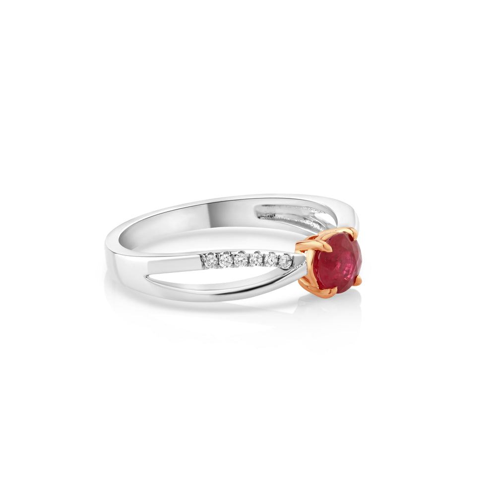 0.52 Cts Ruby and White Diamond Ring in 14K Two Tone