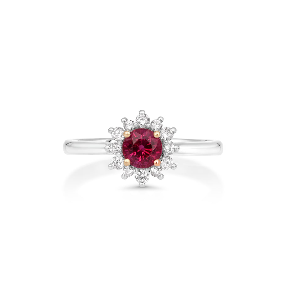 0.78 Cts Ruby and White Diamond Ring in 14K Two Tone