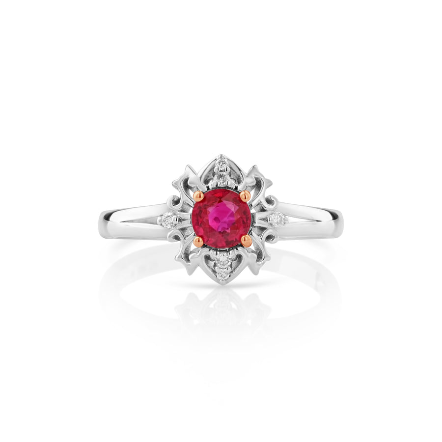 0.6 Cts Ruby and White Diamond Ring in 14K Two Tone
